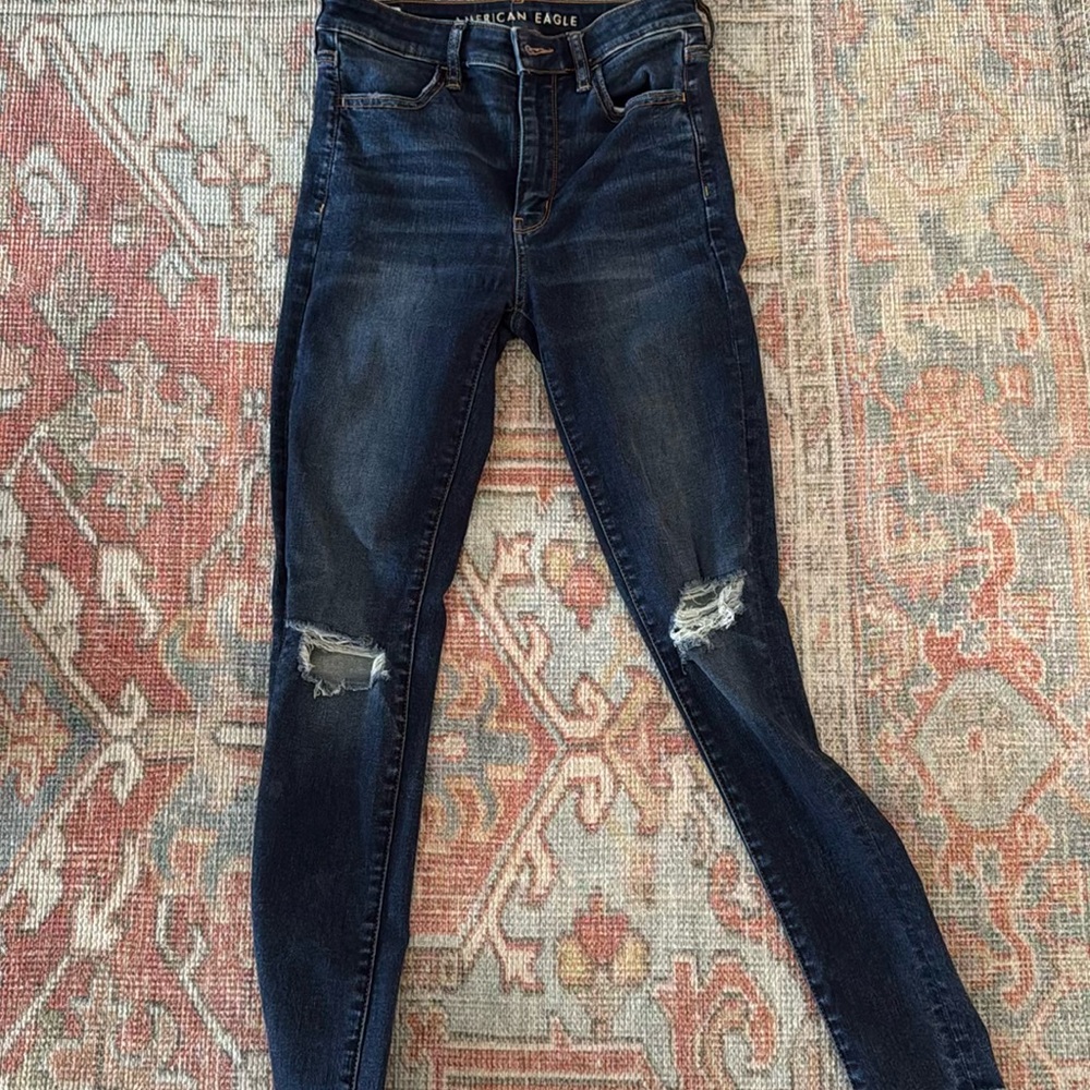 American Eagle Outfitters Blue Skinny Jeans with Distressed Knees
